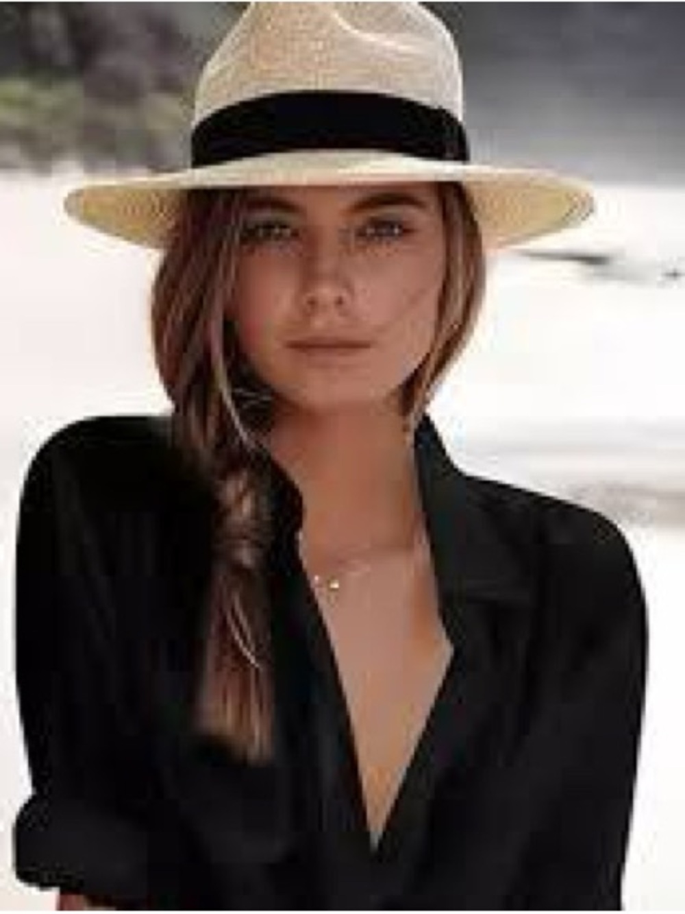 Classic Natural Straw Fedora Hat with Black Ribbon Band | 24” Circumference